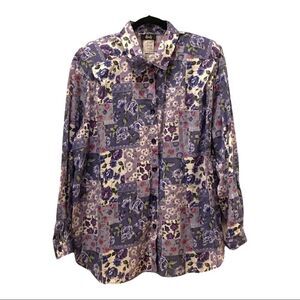 Tapestry blouse button down purples & white flowers NEW, MADE IN USA